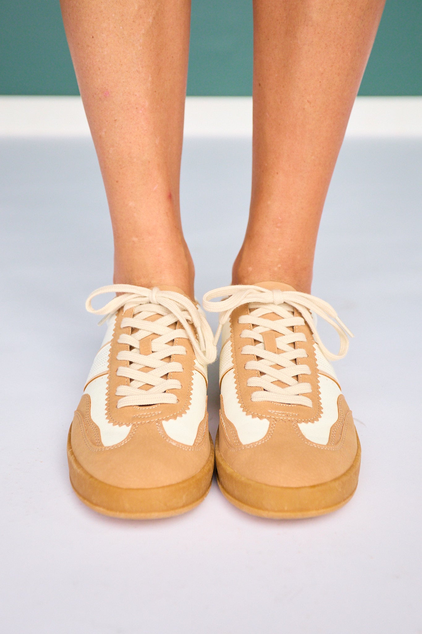 Camel Retro Lace-Up Sneakers