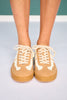 Camel Retro Lace-Up Sneakers