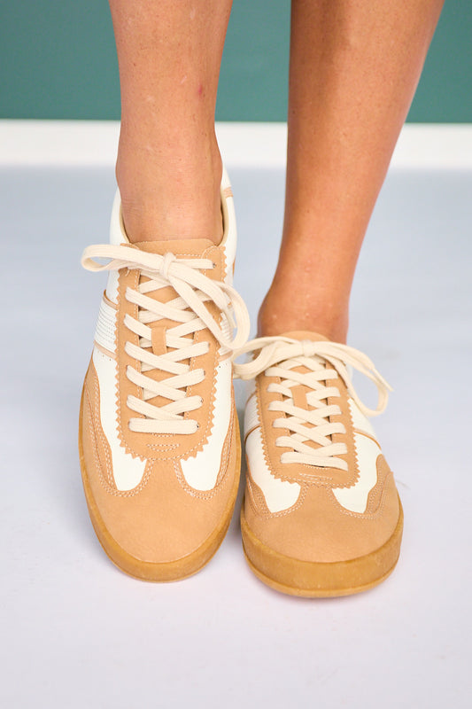 Camel Retro Lace-Up Sneakers