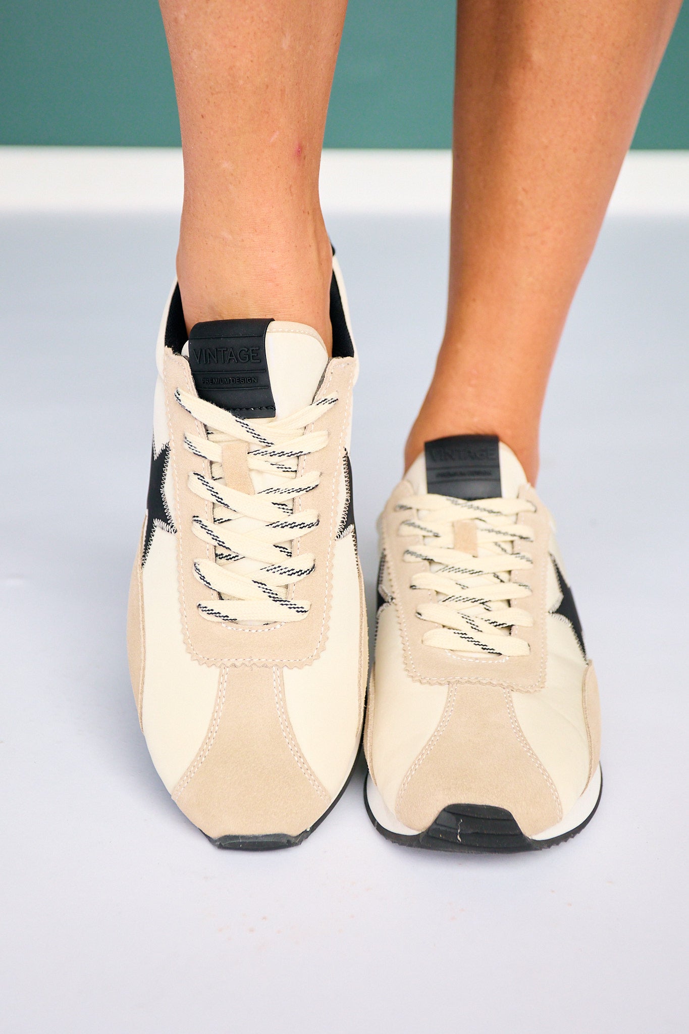 Vintage Havana Taupe & Black Star Retro Runner Sneakers