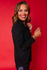 SSYS Black Long Sleeve Frill V Neck Active Top
