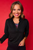 SSYS Black Long Sleeve Frill V Neck Active Top