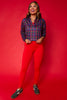 SSYS Navy Tartan Long Sleeve Frill V Neck Active Top