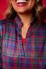 SSYS Navy Tartan Long Sleeve Frill V Neck Active Top
