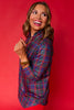 SSYS Navy Tartan Long Sleeve Frill V Neck Active Top