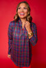 SSYS Navy Tartan Long Sleeve Frill V Neck Active Top