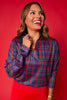 SSYS Navy Tartan Long Sleeve Frill V Neck Active Top