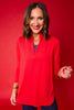 SSYS Red Long Sleeve Frill V Neck Active Top