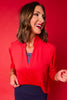 SSYS Red Long Sleeve Frill V Neck Active Top