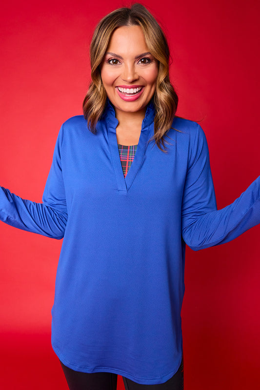 SSYS Royal Long Sleeve Frill V Neck Active Top
