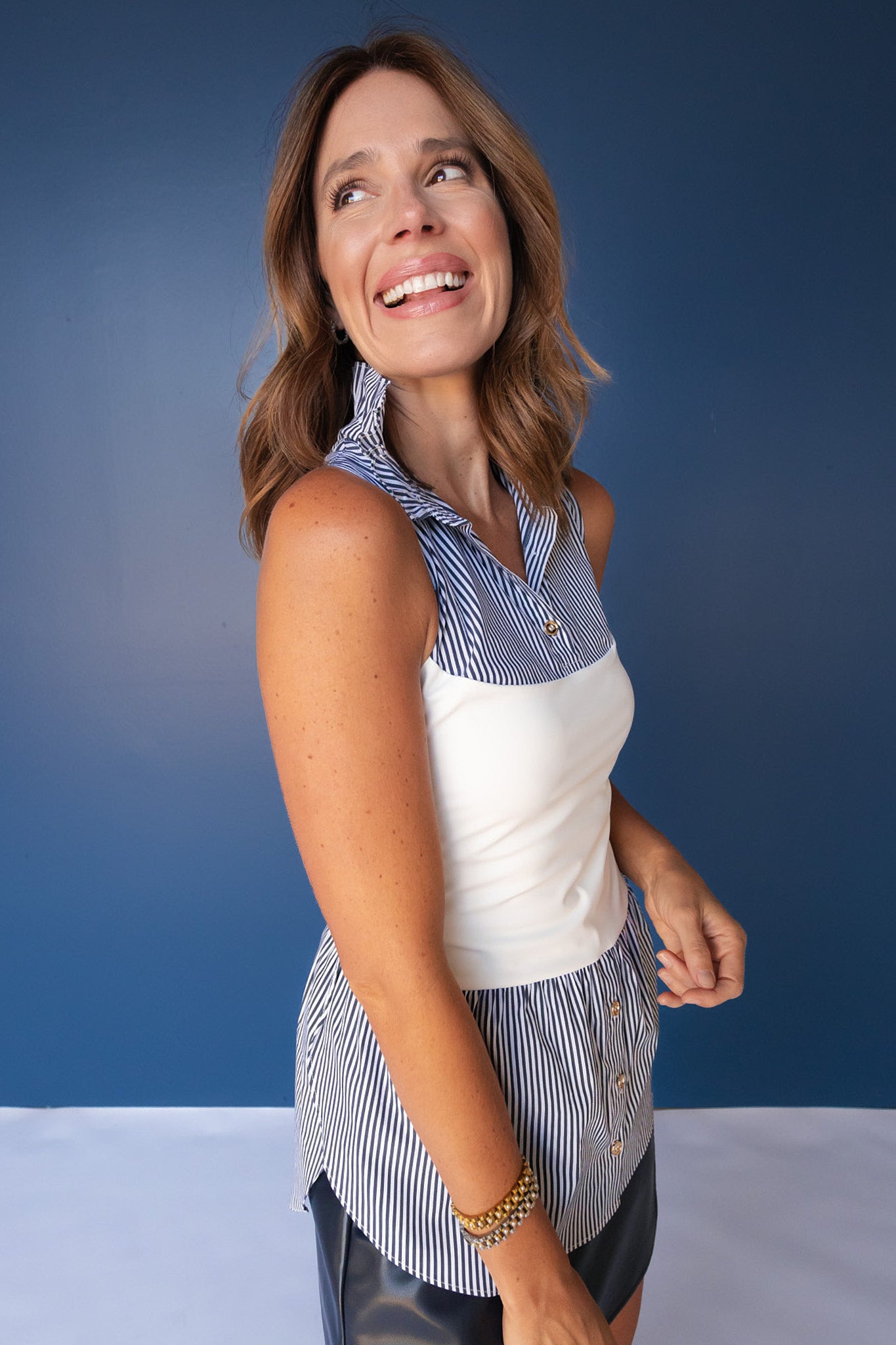 SSYS Signature Sleeveless Poplin Undershirt In Navy