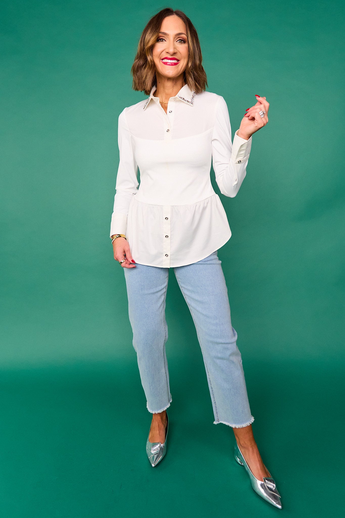 SSYS Signature Long Sleeve Rhinestone Undershirt In White