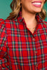 SSYS Serena Plaid Puff Smocked Long Sleeve Button Down Top In Red