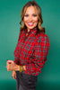 SSYS Serena Plaid Puff Smocked Long Sleeve Button Down Top In Red