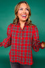 SSYS Serena Plaid Puff Smocked Long Sleeve Button Down Top In Red