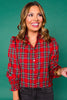 SSYS Serena Plaid Puff Smocked Long Sleeve Button Down Top In Red
