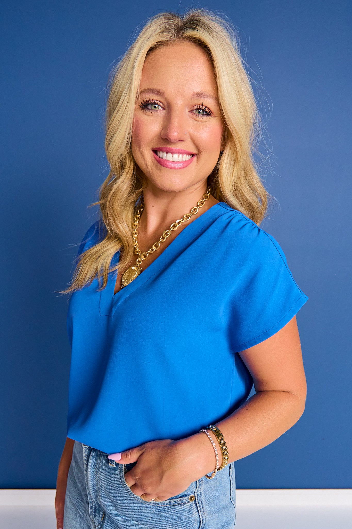 SSYS Iris V Neck Top In Cobalt *FINAL SALE*