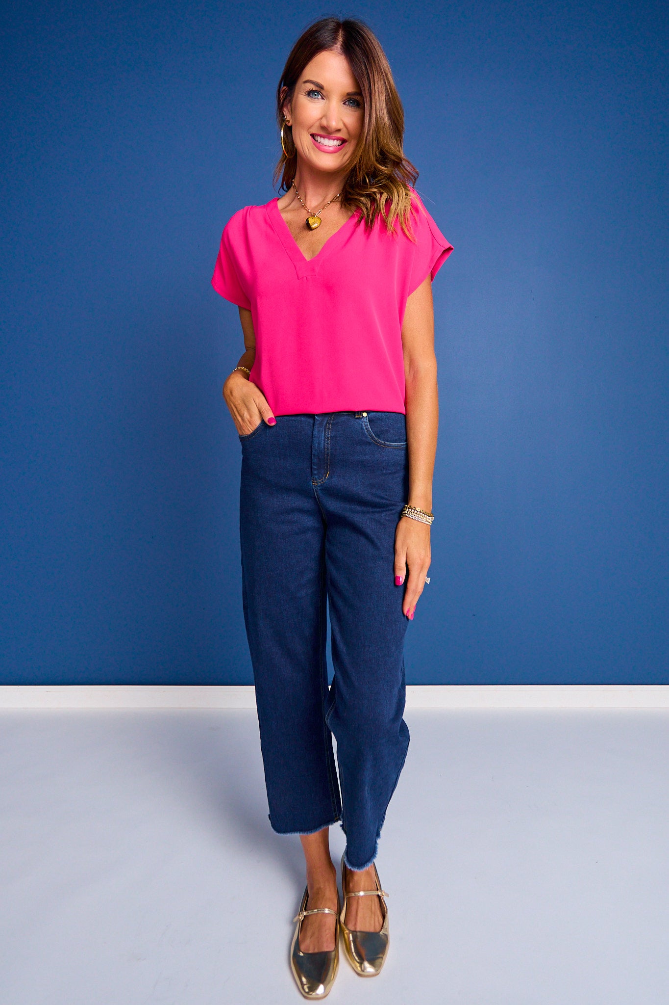 SSYS Iris V Neck Top In Hot Pink *FINAL SALE*