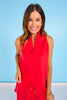 SSYS Peyton Sleeveless Scuba Frill Neck Top In Red