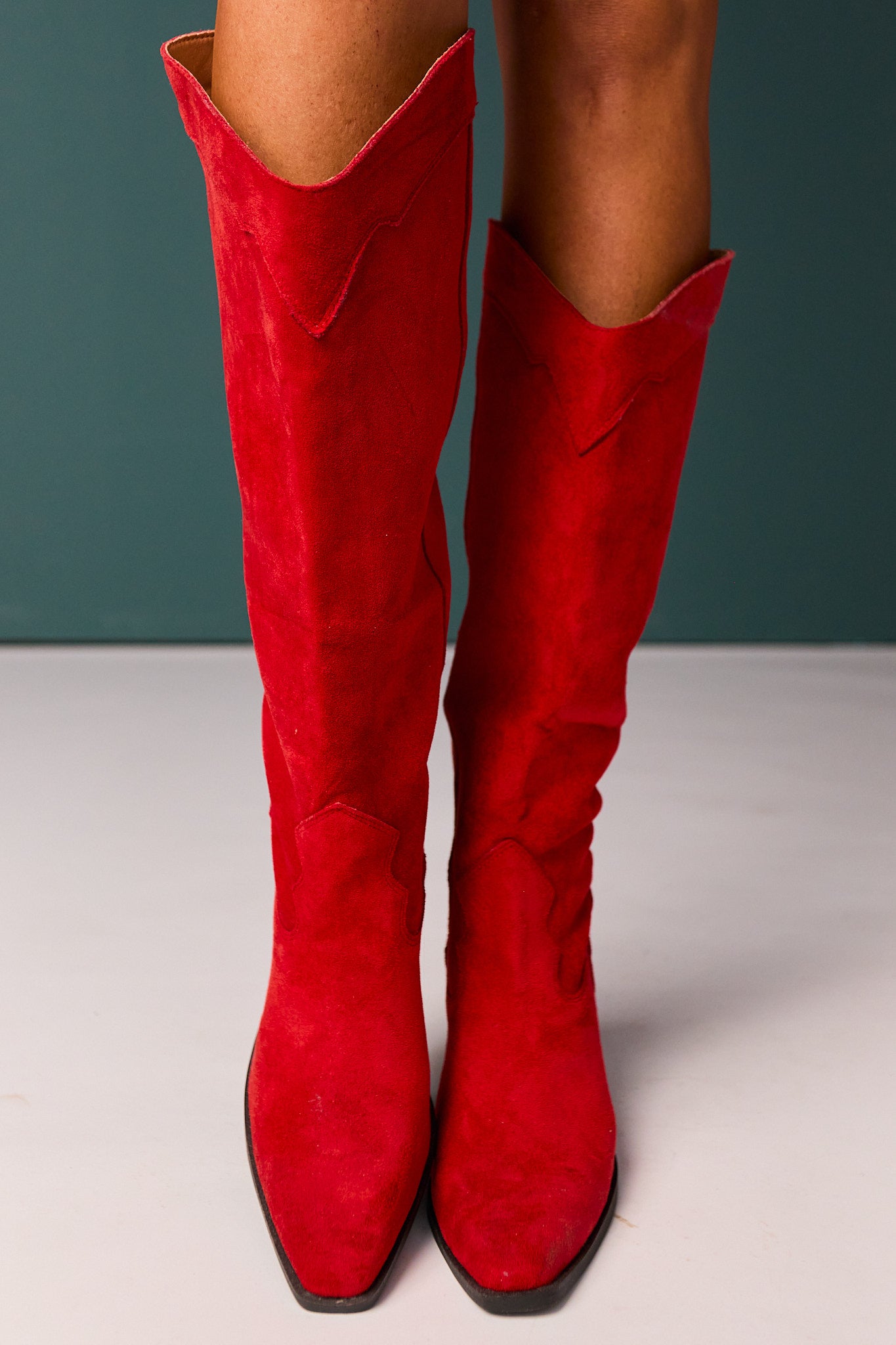Red Suede Pointed Toe Cowboy Boots