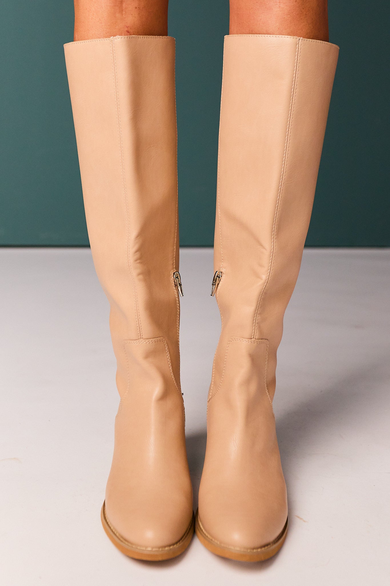 Taupe Tall Faux Leather Riding Boots