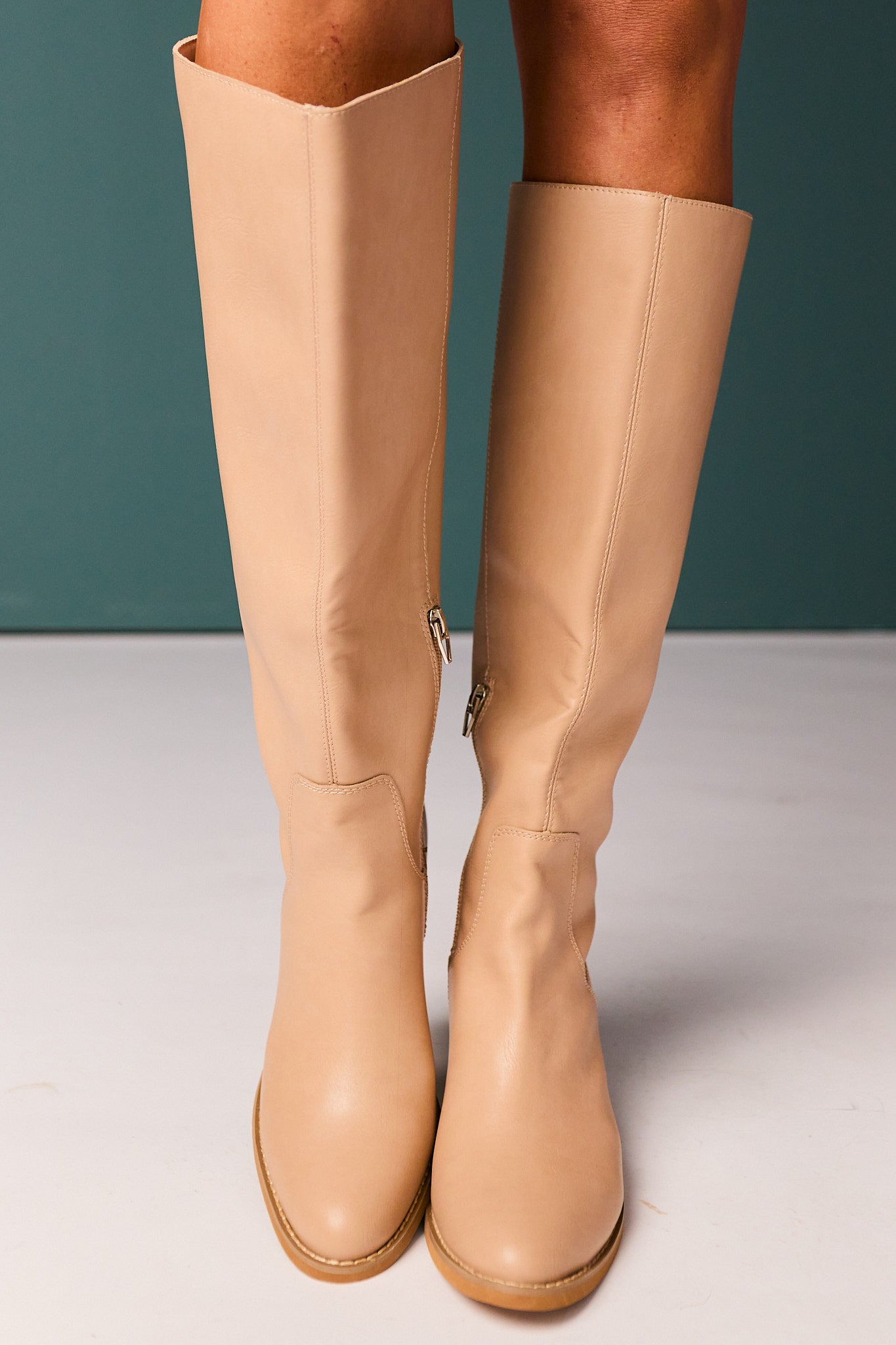 Taupe Tall Faux Leather Riding Boots