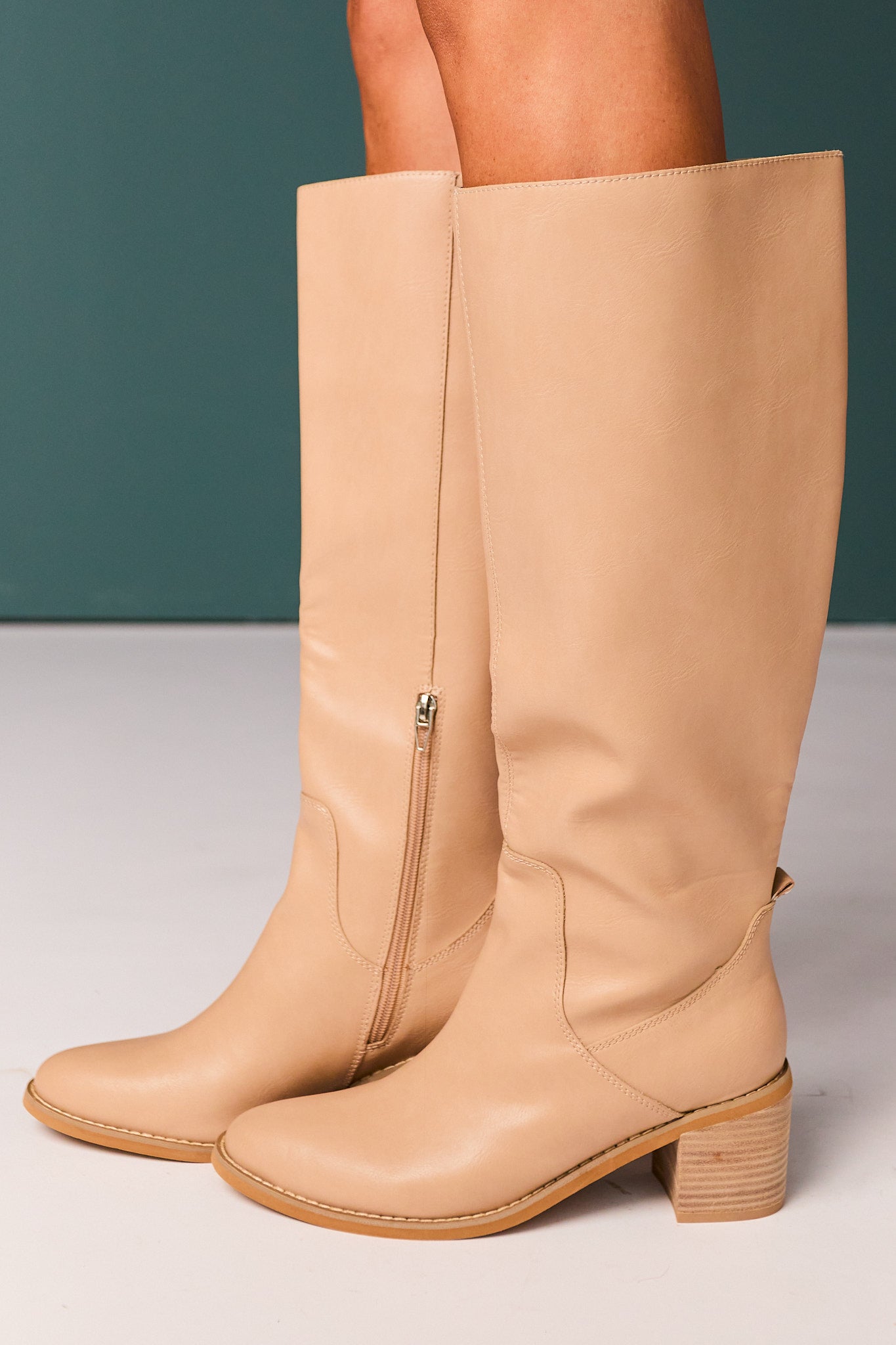 Taupe Tall Faux Leather Riding Boots