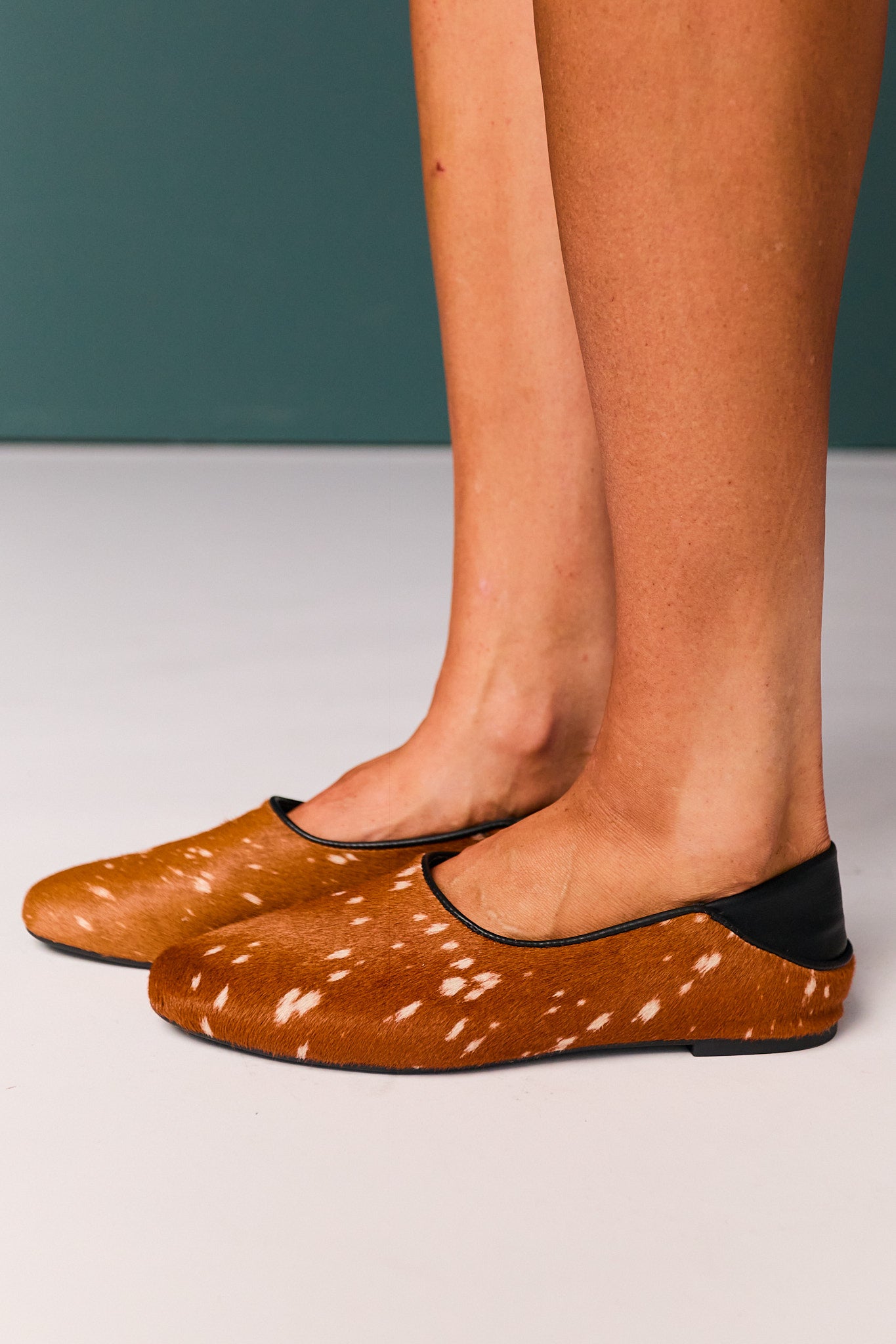 Tan Spotted Animal Leather Flats
