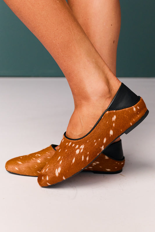 Tan Spotted Animal Leather Flats