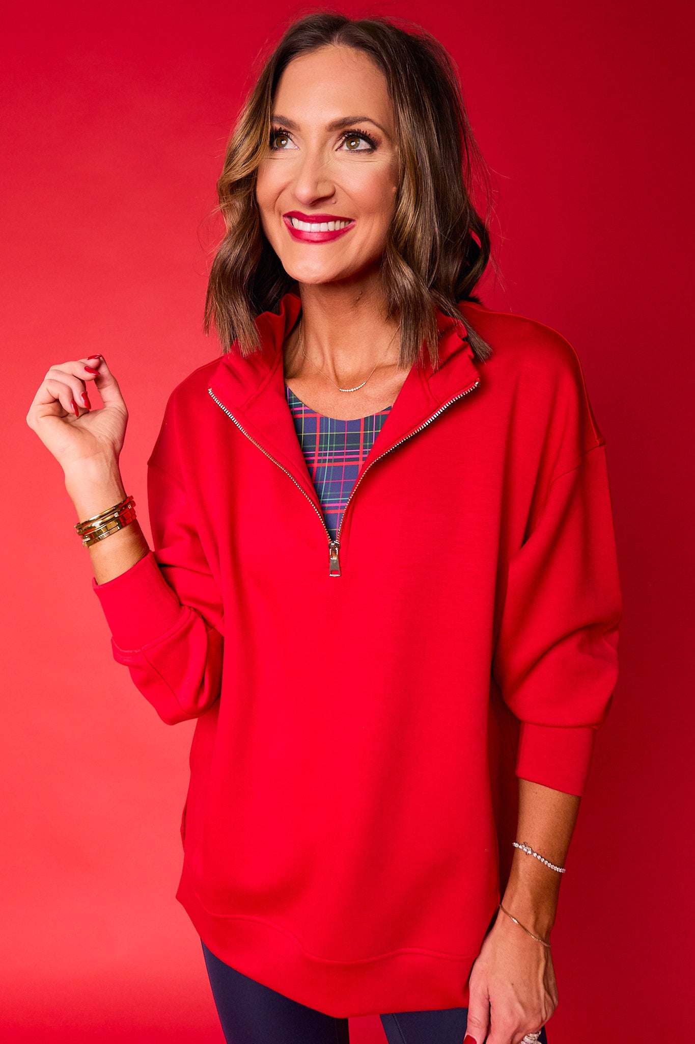 SSYS Ruffle Collar Ainsley Air Pullover In Red