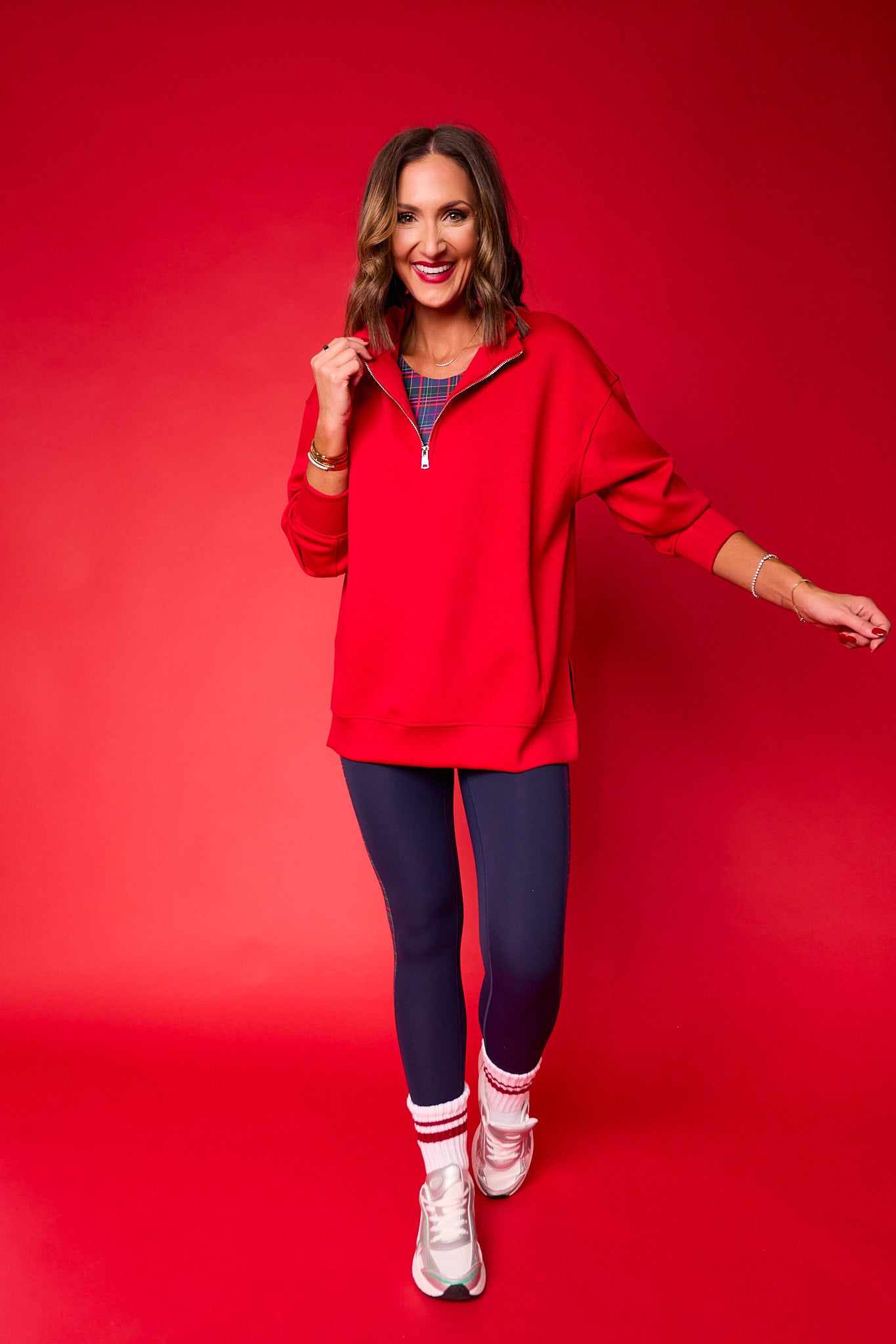 SSYS Ruffle Collar Ainsley Air Pullover In Red