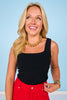 SSYS Black Ribbed Square Neck Padded Tank