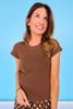 SSYS Brown Ribbed Short Sleeve Tee Shirt