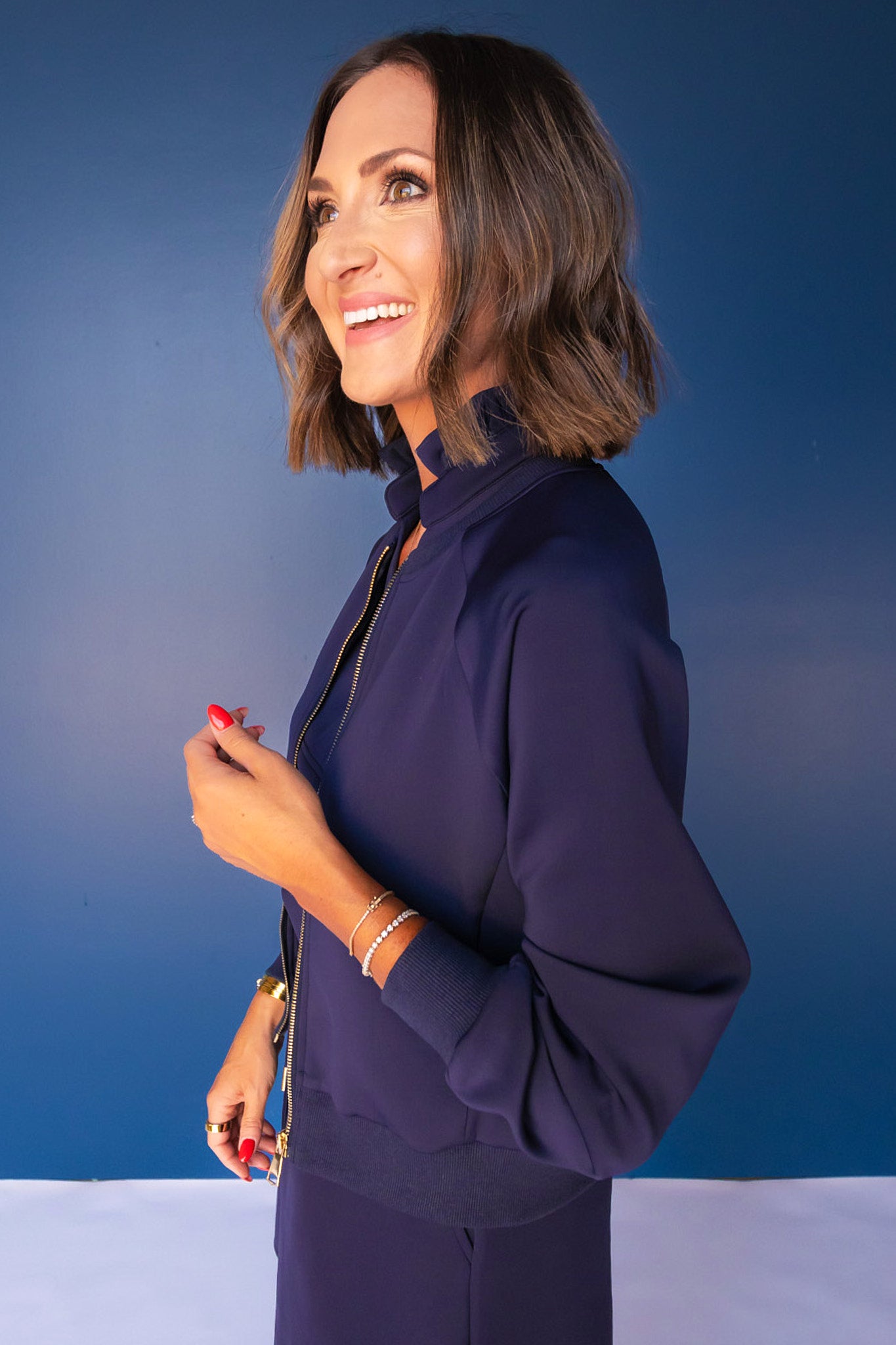 SSYS Evelyn Scuba Crew Neck Zip Jacket In Navy
