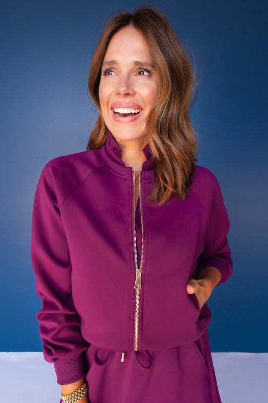 SSYS Evelyn Scuba Crew Neck Zip Jacket In Plum