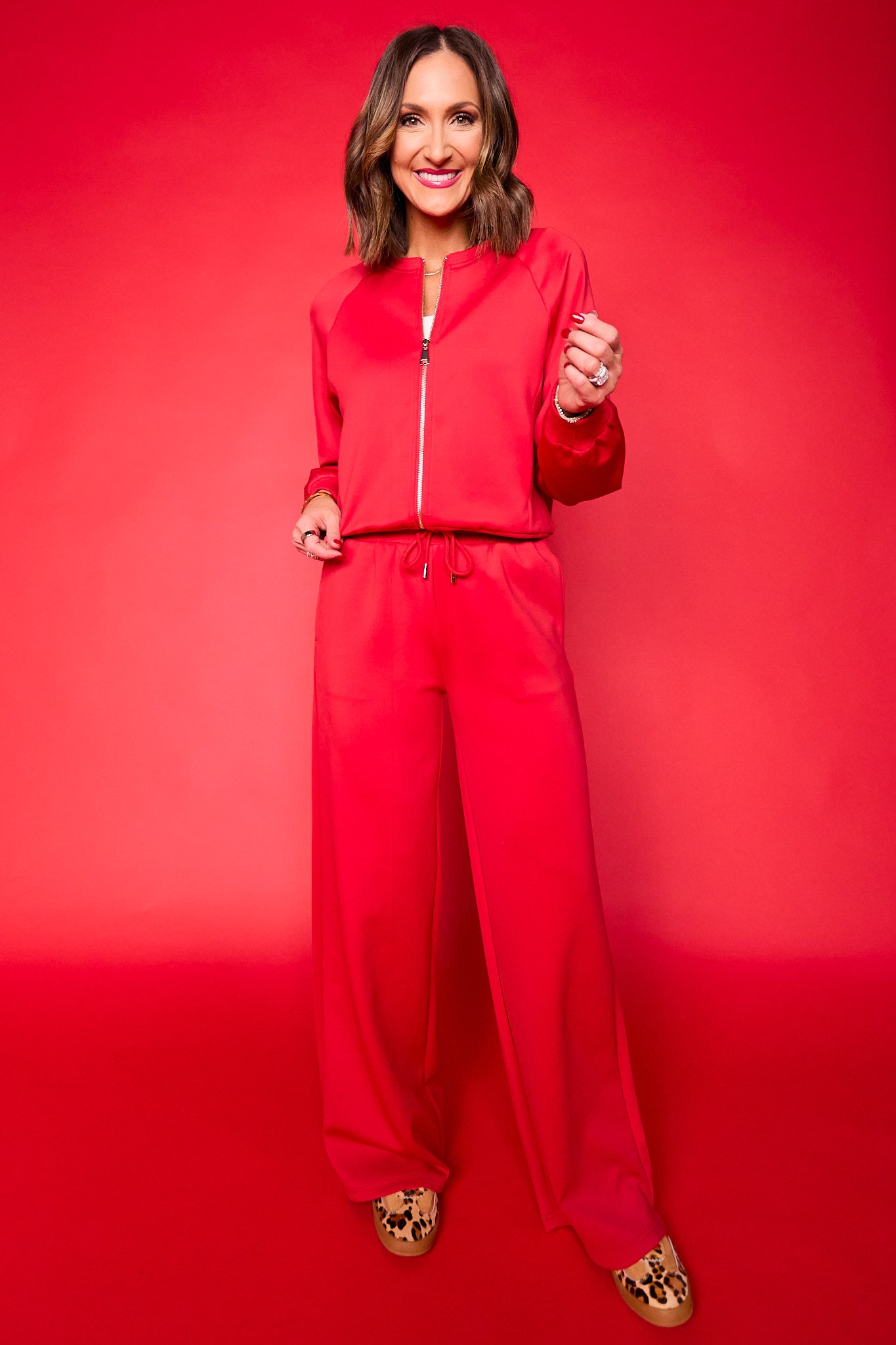 SSYS Evelyn Scuba Crew Neck Zip Jacket In Red