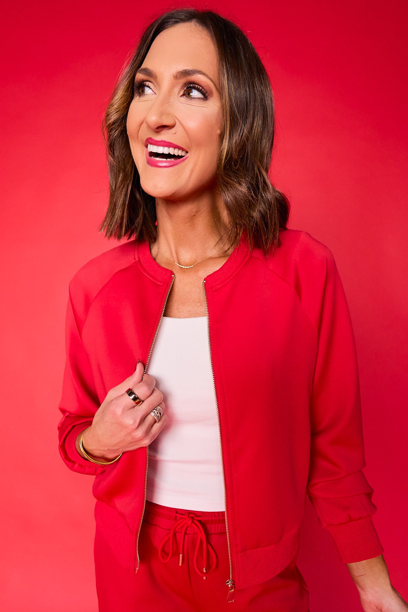 SSYS Evelyn Scuba Crew Neck Zip Jacket In Red