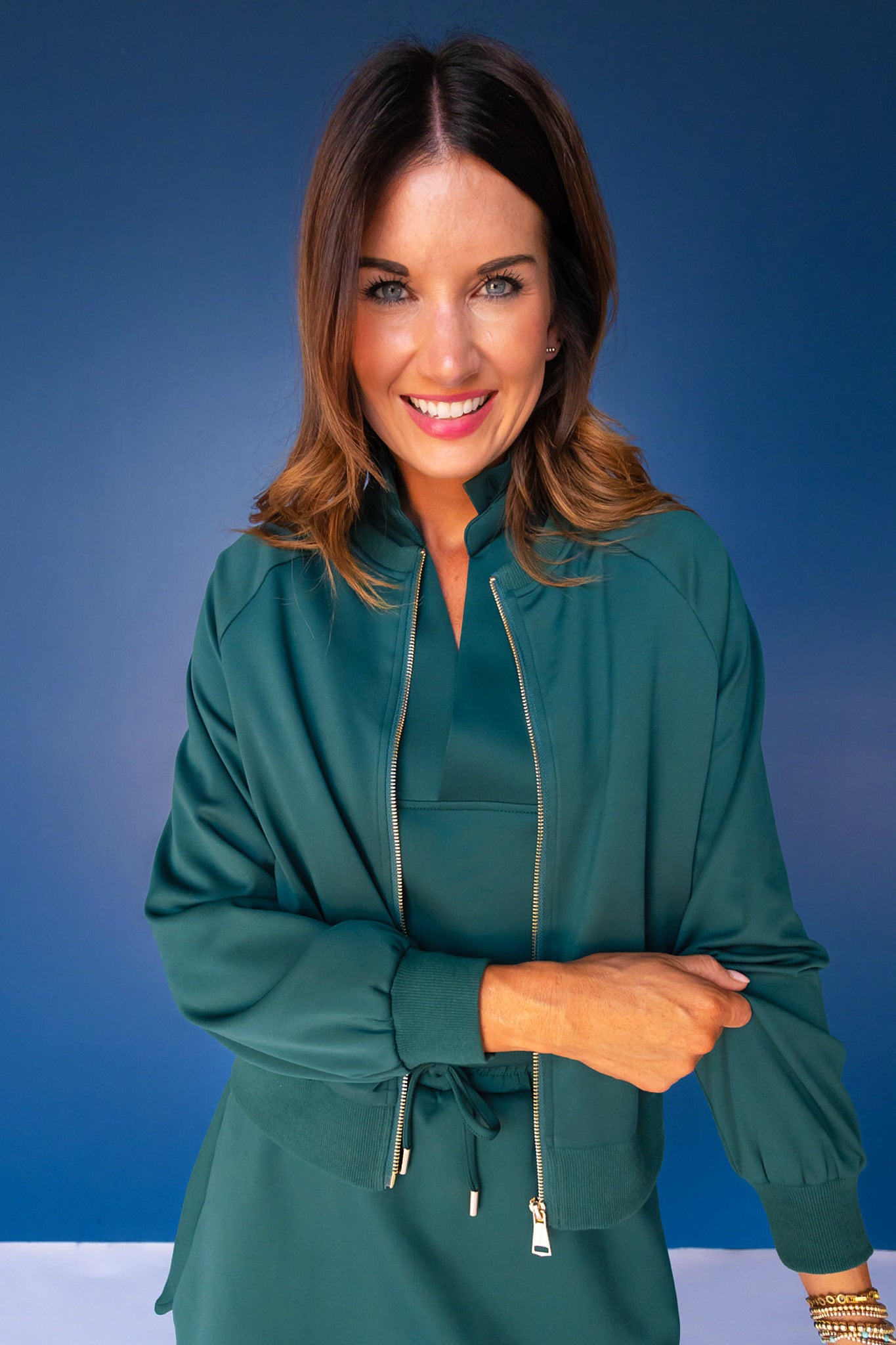 SSYS Evelyn Scuba Crew Neck Zip Jacket In Teal