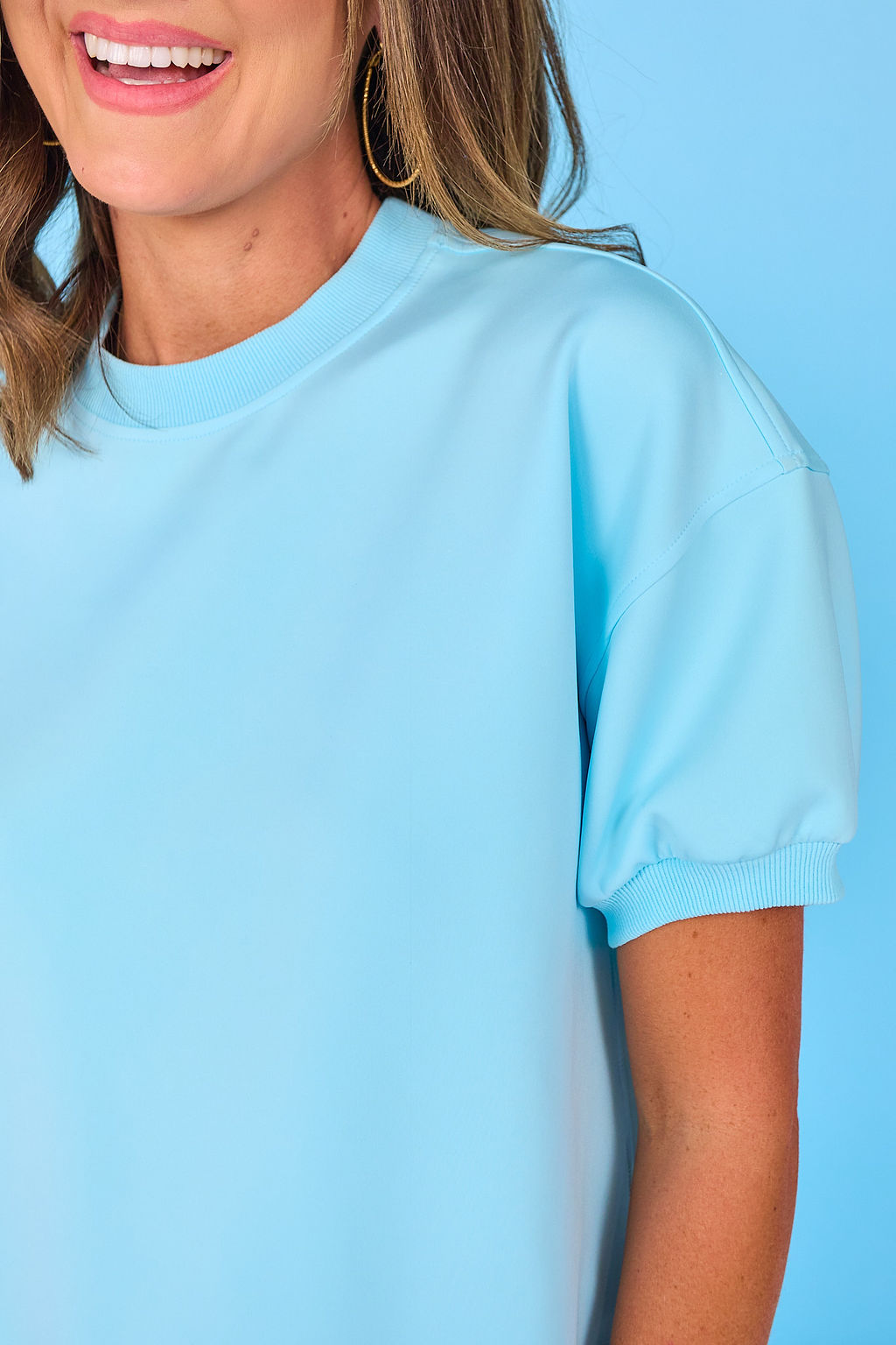 SSYS Crew Neck Short Sleeve Scuba Top In Baby Blue