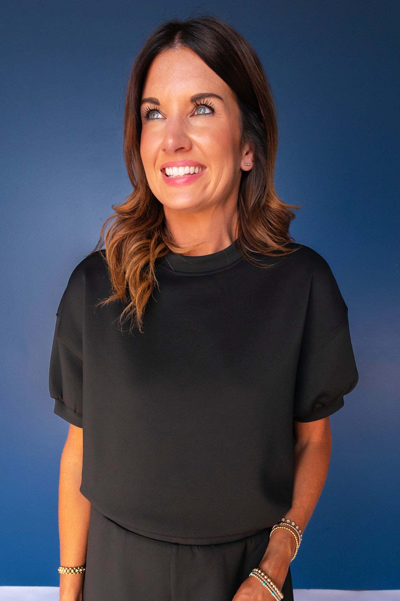 SSYS Crew Neck Short Sleeve Scuba Top In Black
