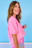 SSYS Crew Neck Short Sleeve Scuba Top In Bright Pink