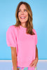 SSYS Crew Neck Short Sleeve Scuba Top In Bright Pink