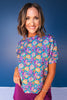 SSYS Crew Neck Short Sleeve Scuba Top In Electric Floral