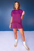 SSYS Crew Neck Short Sleeve Scuba Top In Plum