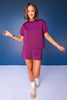 SSYS Crew Neck Short Sleeve Scuba Top In Plum