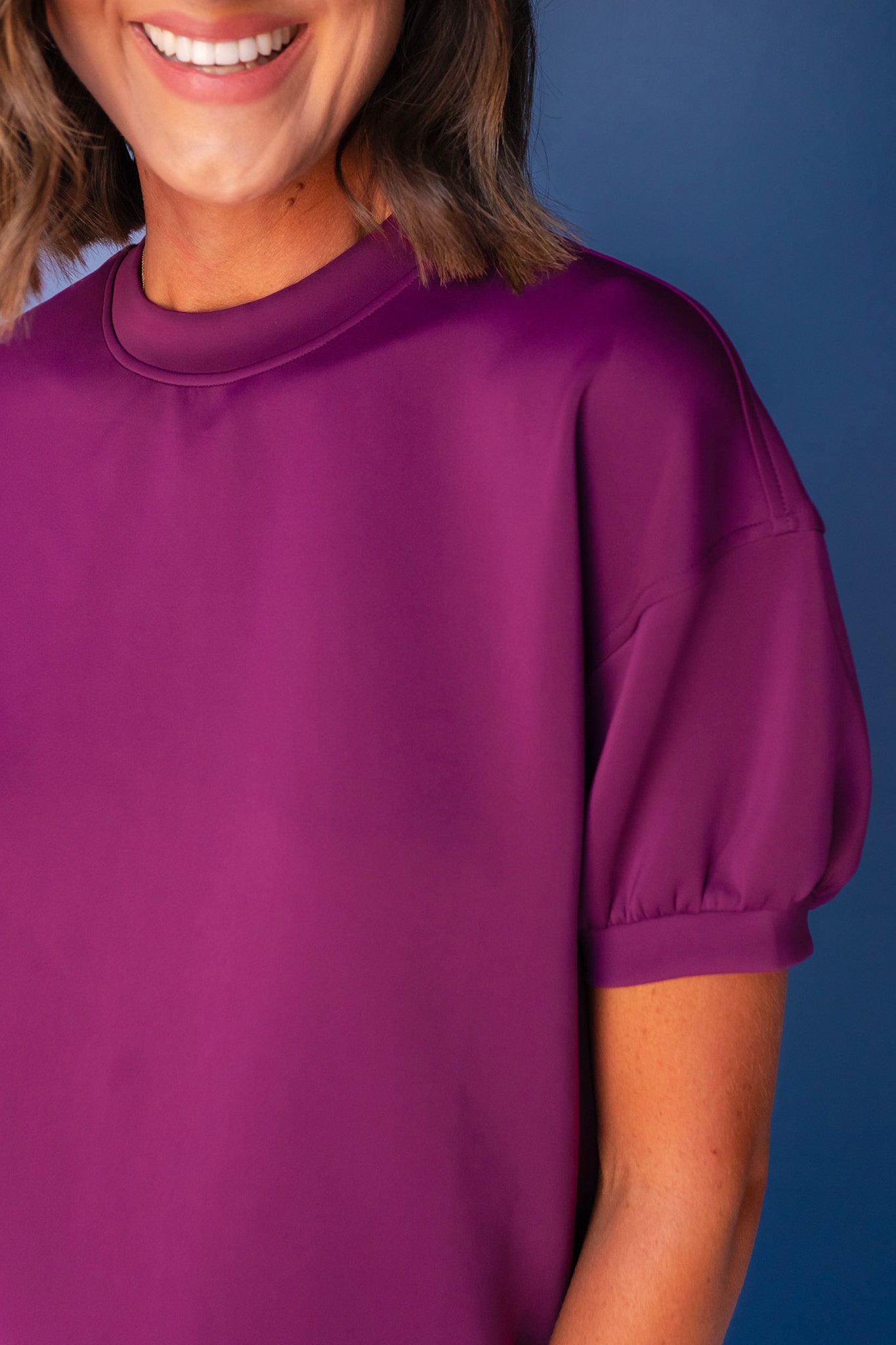 SSYS Crew Neck Short Sleeve Scuba Top In Plum
