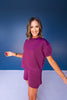 SSYS Crew Neck Short Sleeve Scuba Top In Plum