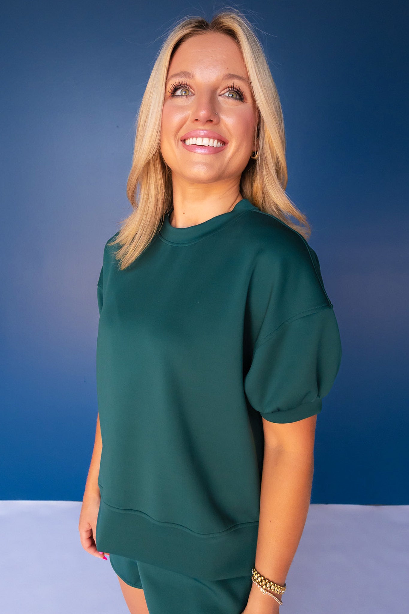 SSYS Crew Neck Short Sleeve Scuba Top In Teal