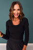 SSYS Ribbed U Neck Long Sleeve Top In Black