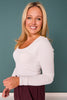SSYS Ribbed U Neck Long Sleeve Top In White